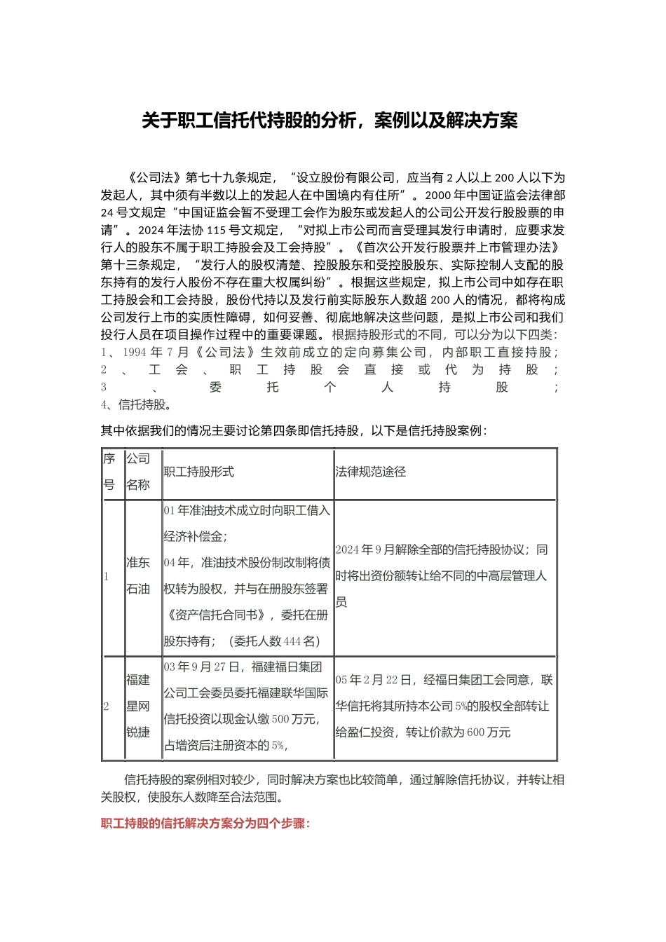 关于职工信托代持股的分析-案例以及解决方案_第1页