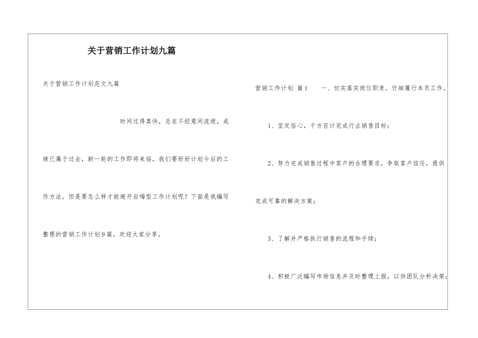 关于营销工作计划九篇_第1页