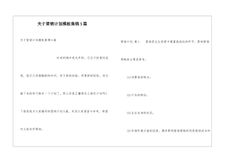 关于营销计划模板集锦5篇