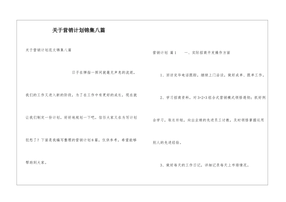 关于营销计划锦集八篇_第1页