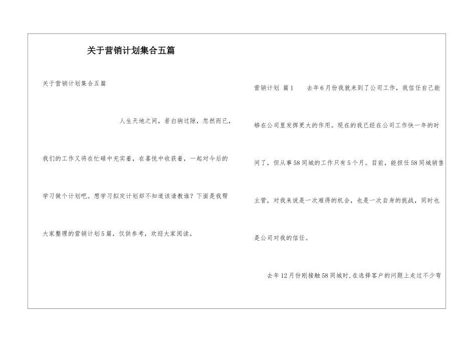 关于营销计划集合五篇_第1页