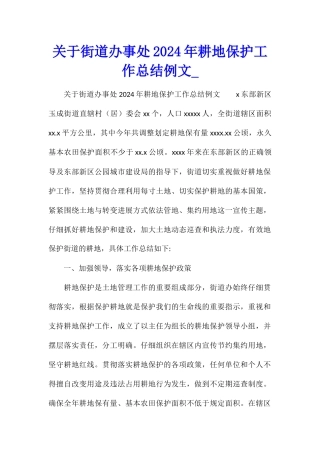 关于街道办事处2024年耕地保护工作总结例文