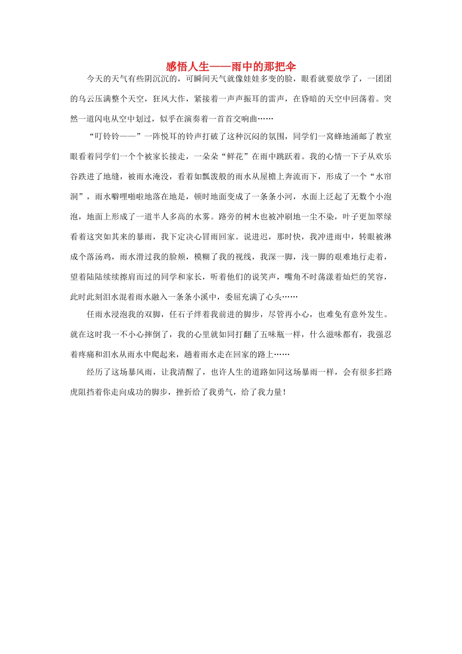 高中语文 雨自然——感悟人生——雨中的那把伞作文素材_第1页