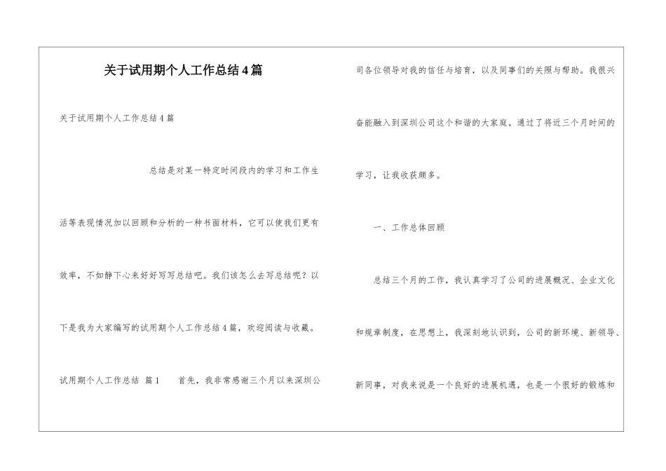关于试用期个人工作总结4篇_第1页