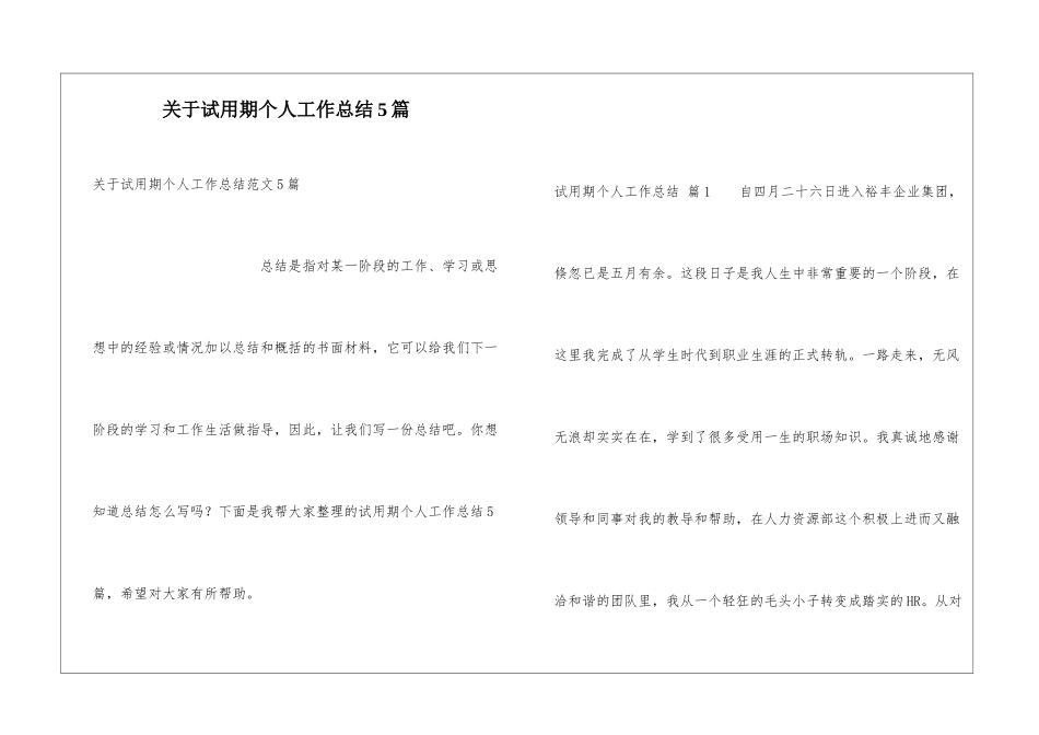 关于试用期个人工作总结5篇_第1页