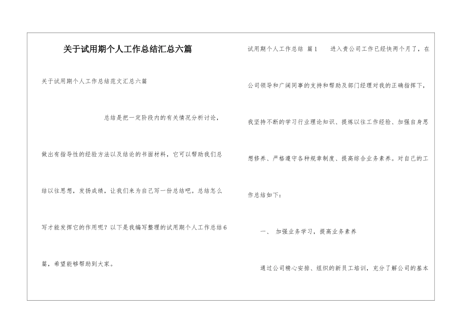 关于试用期个人工作总结汇总六篇_第1页