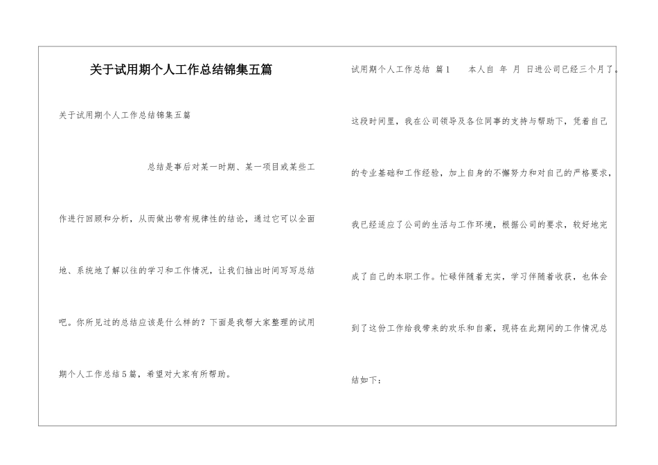 关于试用期个人工作总结锦集五篇_第1页