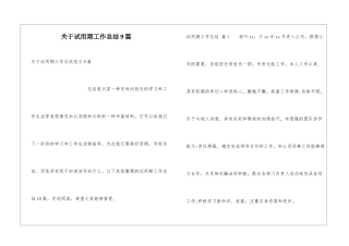 关于试用期工作总结9篇