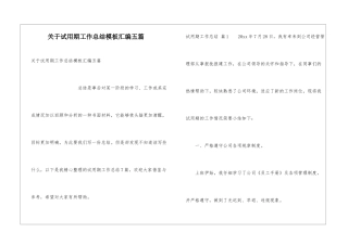 关于试用期工作总结模板汇编五篇