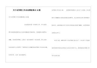 关于试用期工作总结模板集合10篇