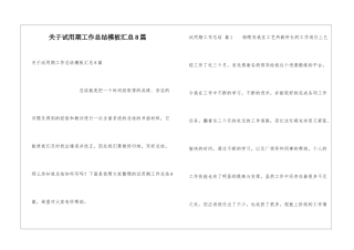 关于试用期工作总结模板汇总8篇