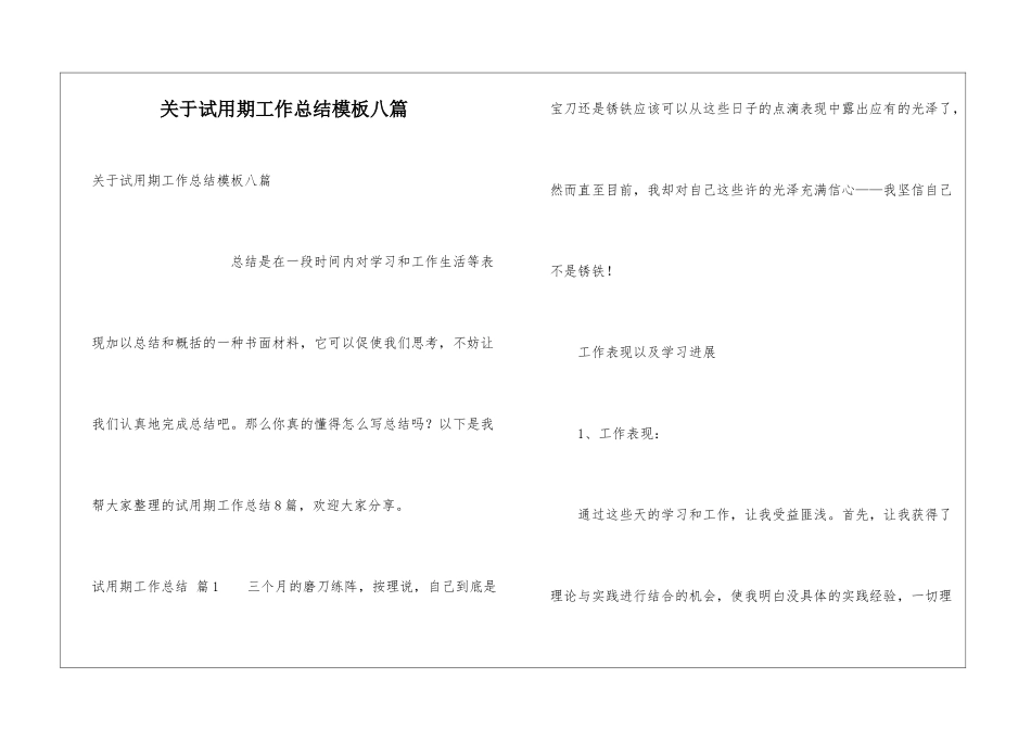 关于试用期工作总结模板八篇_第1页