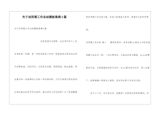 关于试用期工作总结模板集锦5篇
