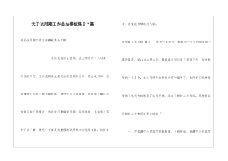 关于试用期工作总结模板集合7篇