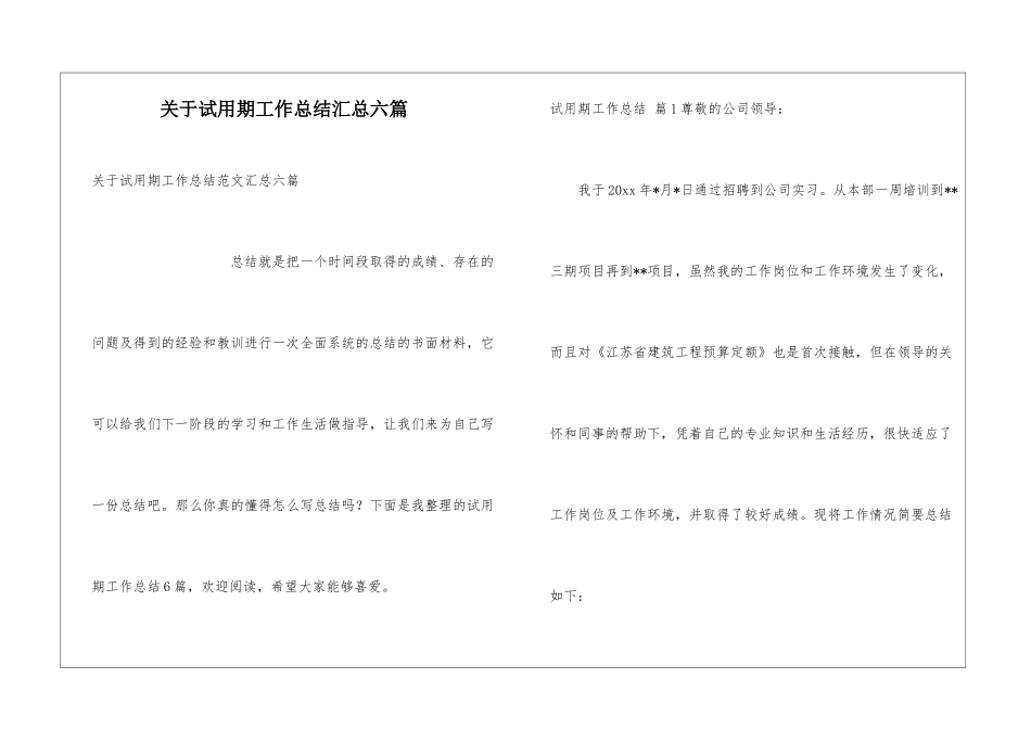关于试用期工作总结汇总六篇_第1页