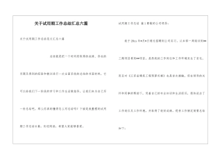 关于试用期工作总结汇总六篇
