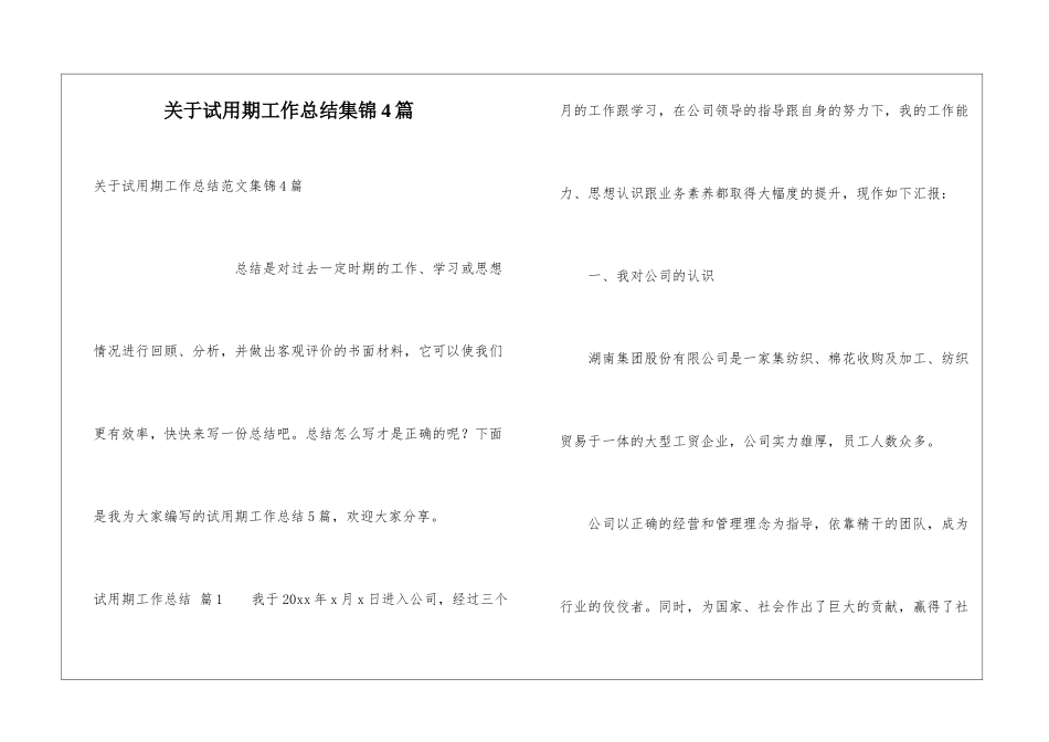 关于试用期工作总结集锦4篇_第1页