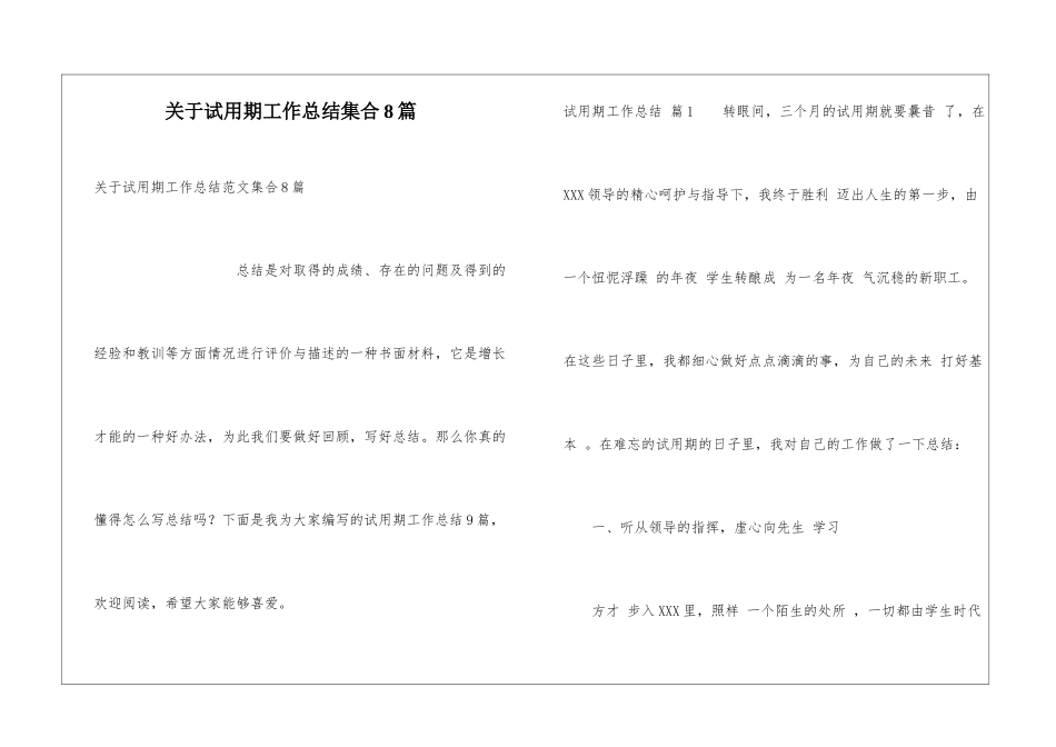 关于试用期工作总结集合8篇_第1页