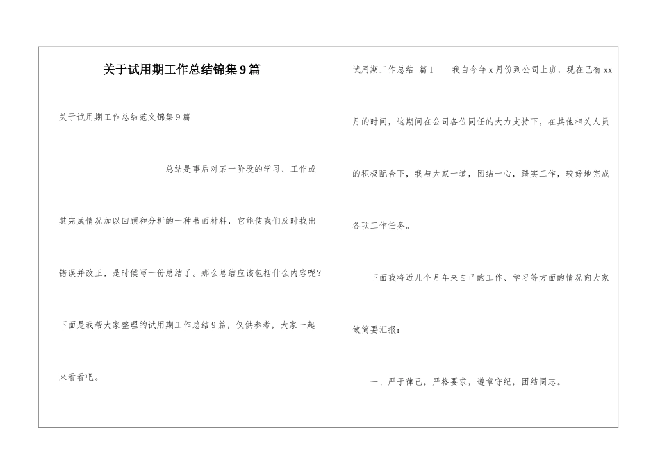 关于试用期工作总结锦集9篇_第1页