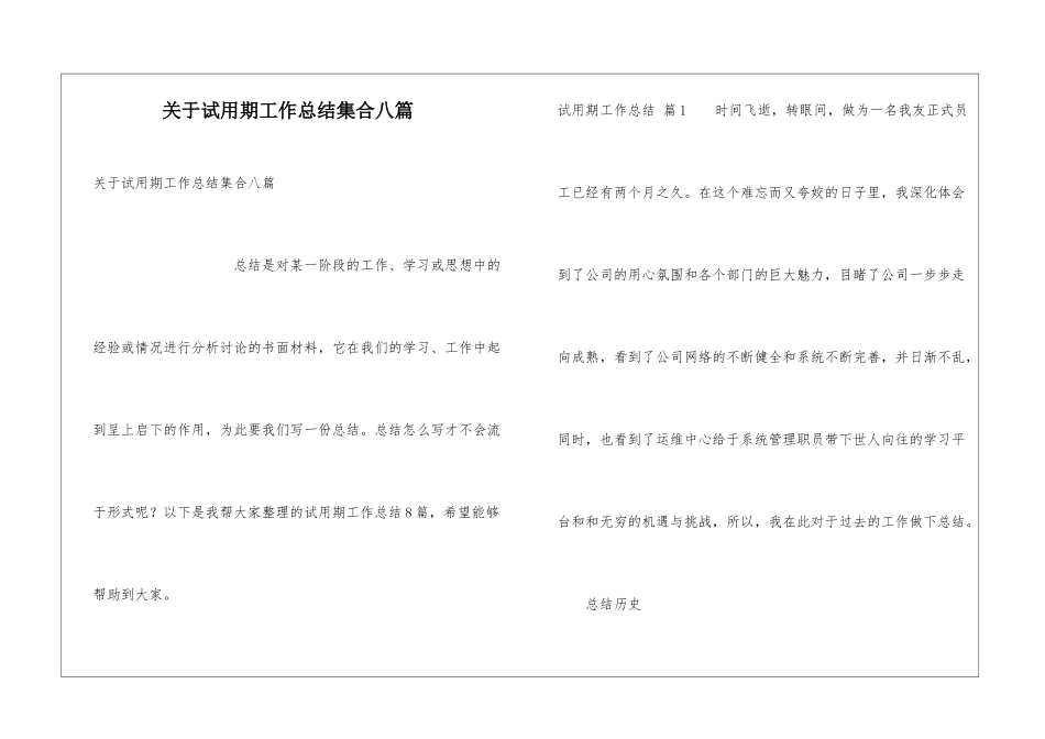 关于试用期工作总结集合八篇_第1页