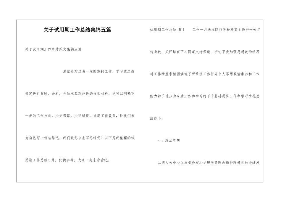关于试用期工作总结集锦五篇_第1页