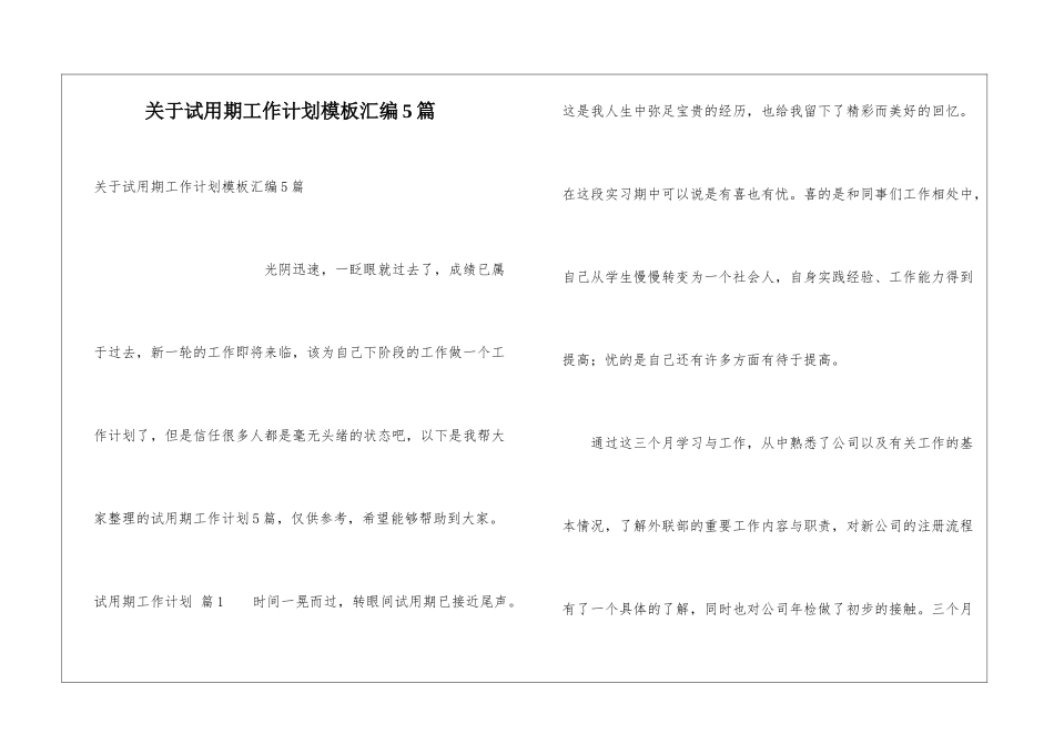 关于试用期工作计划模板汇编5篇_第1页