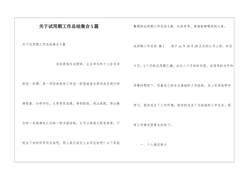 关于试用期工作总结集合5篇_第1页