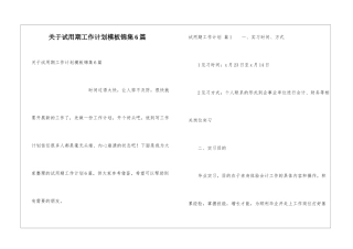 关于试用期工作计划模板锦集6篇