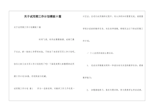 关于试用期工作计划模板十篇