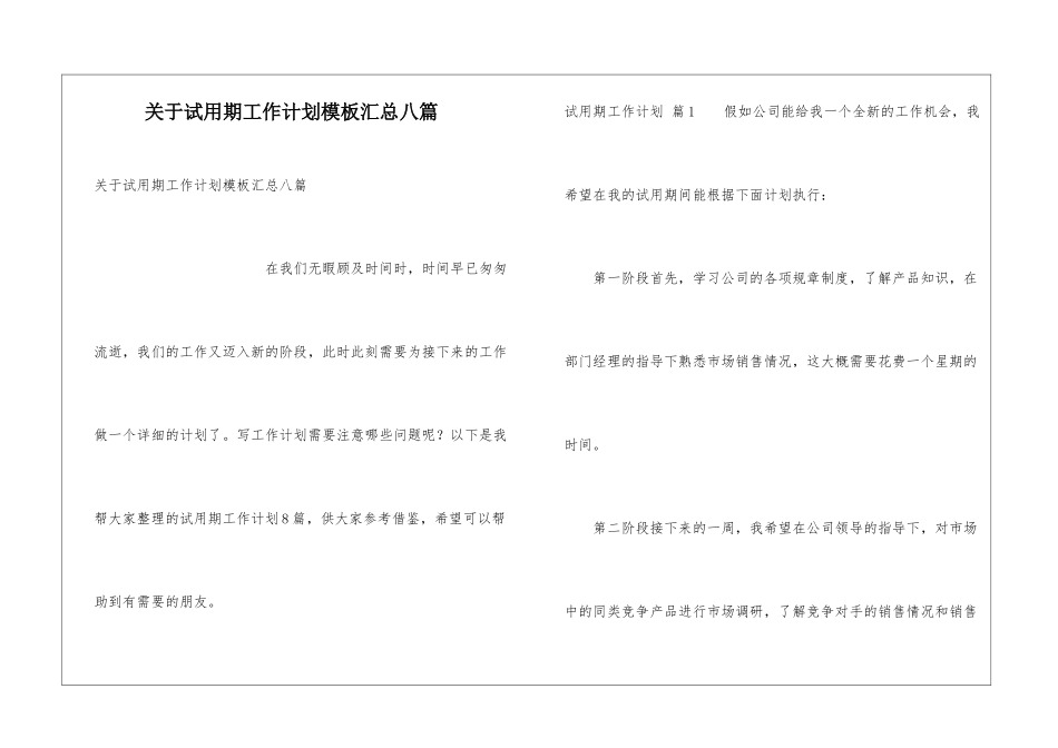 关于试用期工作计划模板汇总八篇_第1页