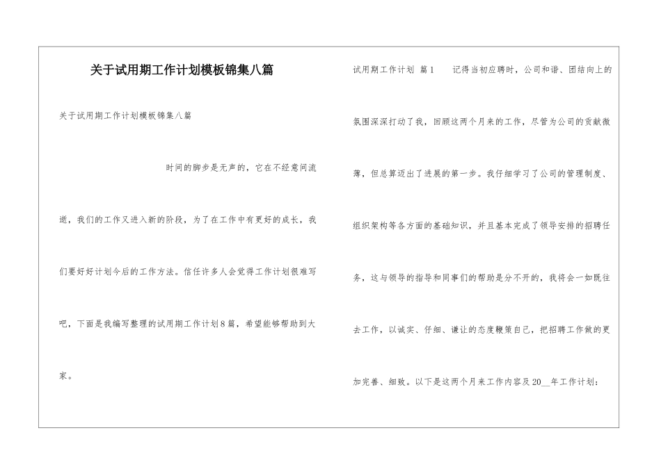 关于试用期工作计划模板锦集八篇_第1页