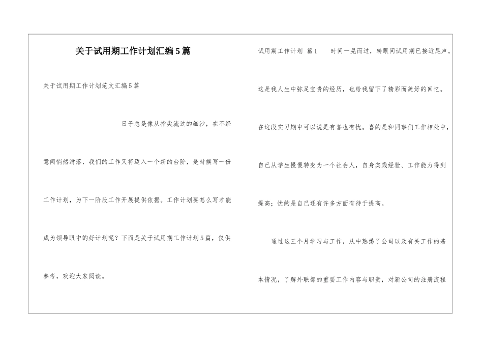 关于试用期工作计划汇编5篇_第1页