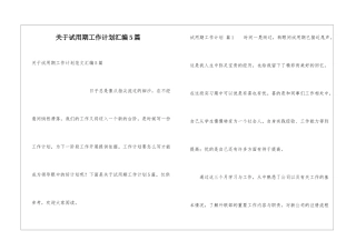 关于试用期工作计划汇编5篇