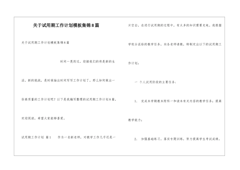关于试用期工作计划模板集锦8篇_第1页