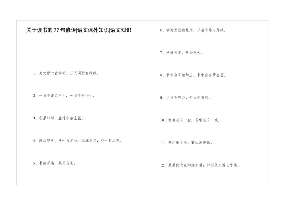 关于读书的77句谚语-语文课外知识-语文知识_第1页
