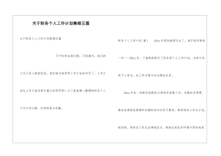 关于财务个人工作计划集锦五篇