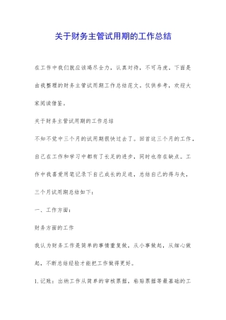 关于财务主管试用期的工作总结-