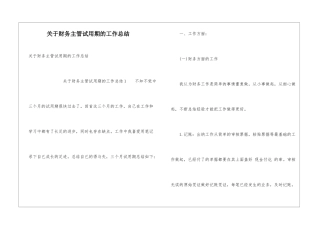 关于财务主管试用期的工作总结
