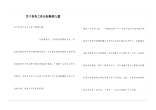 关于财务工作总结集锦九篇