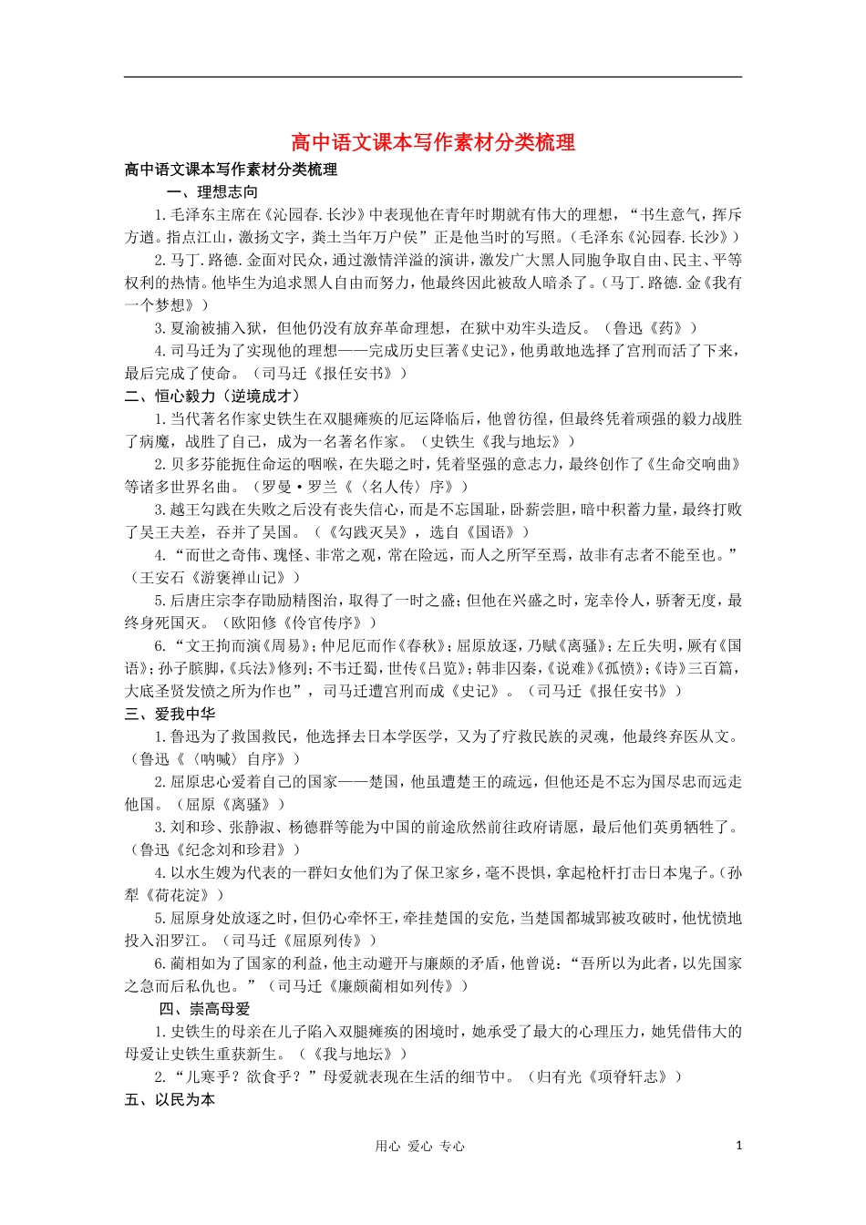 高中语文 课本写作素材分类梳理教学素材_第1页