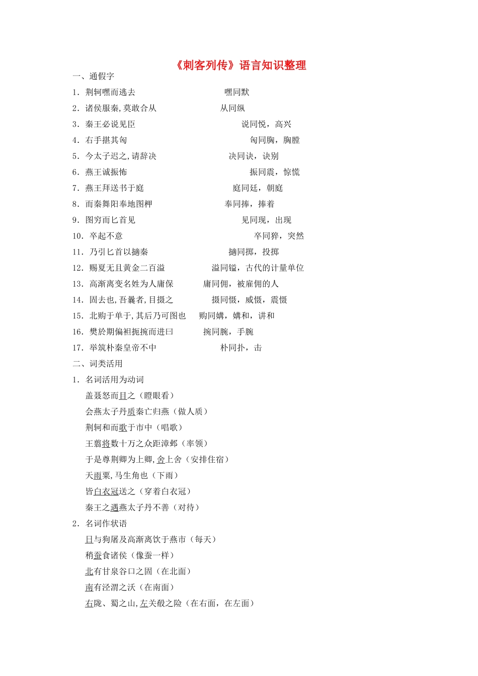高中语文《刺客列传》文言知识汇总素材 苏教版选修《史记选读》-苏教版高二选修语文素材_第1页