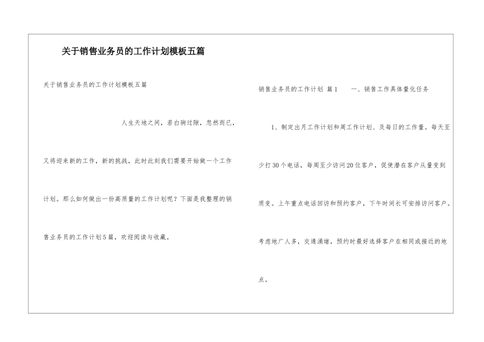 关于销售业务员的工作计划模板五篇_第1页