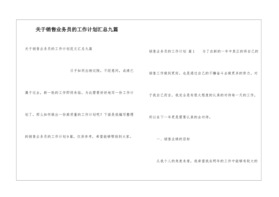 关于销售业务员的工作计划汇总九篇_第1页