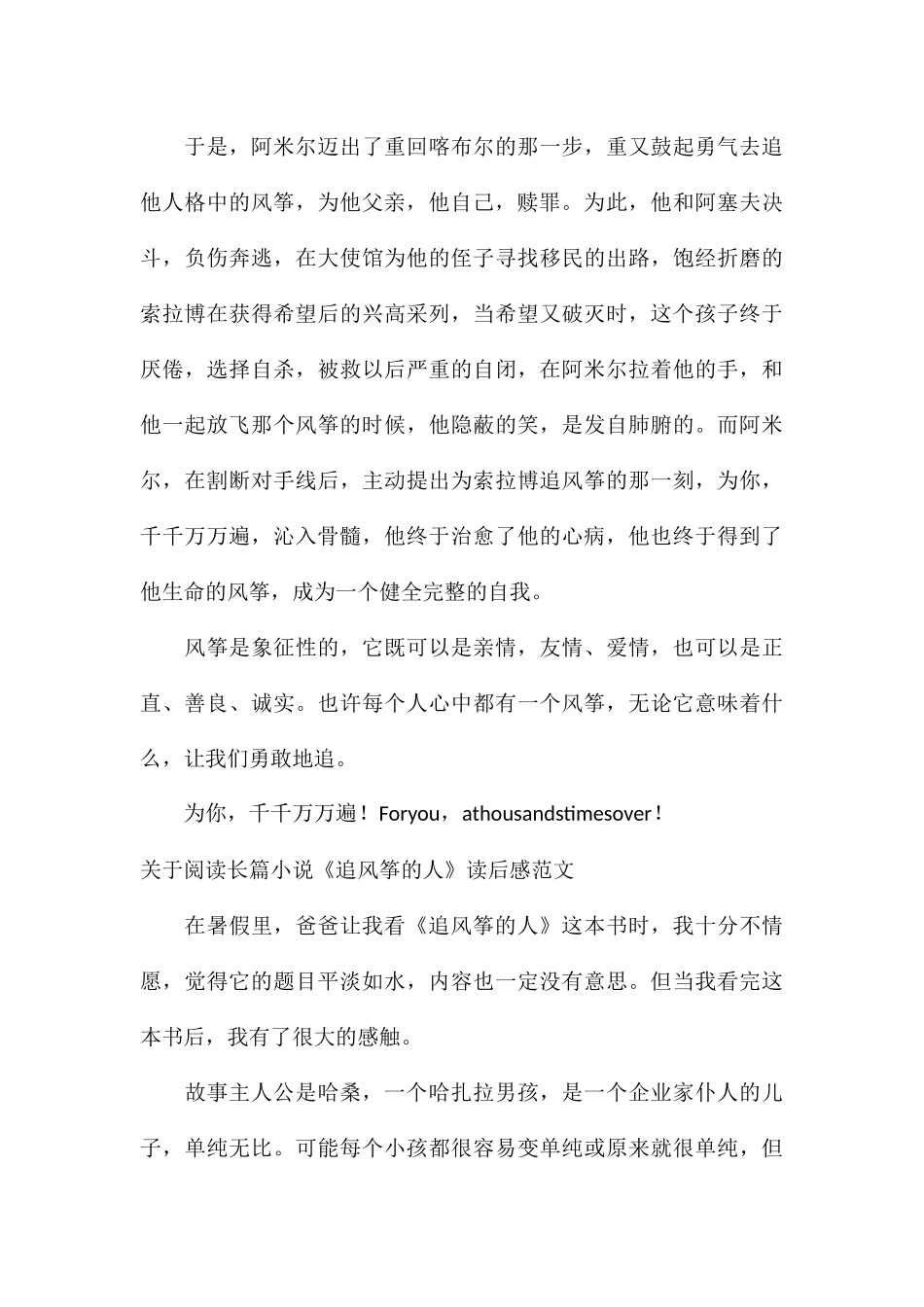 关于阅读长篇小说《追风筝的人》读后感_第3页