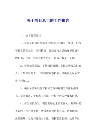 关于项目总工的工作报告