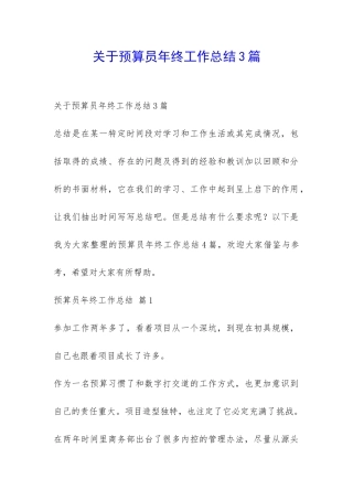 关于预算员年终工作总结3篇-