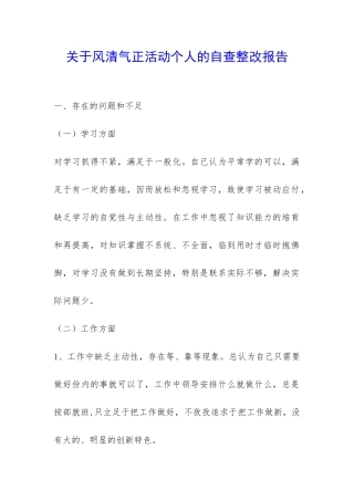 关于风清气正活动个人的自查整改报告-