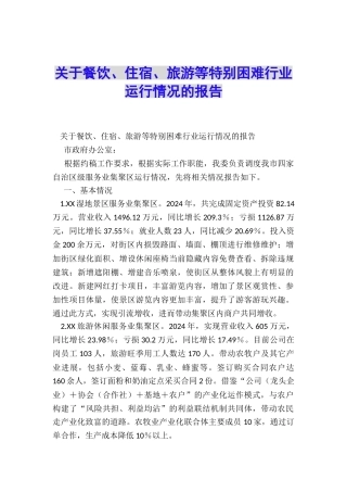 关于餐饮、住宿、旅游等特殊困难行业运行情况的报告
