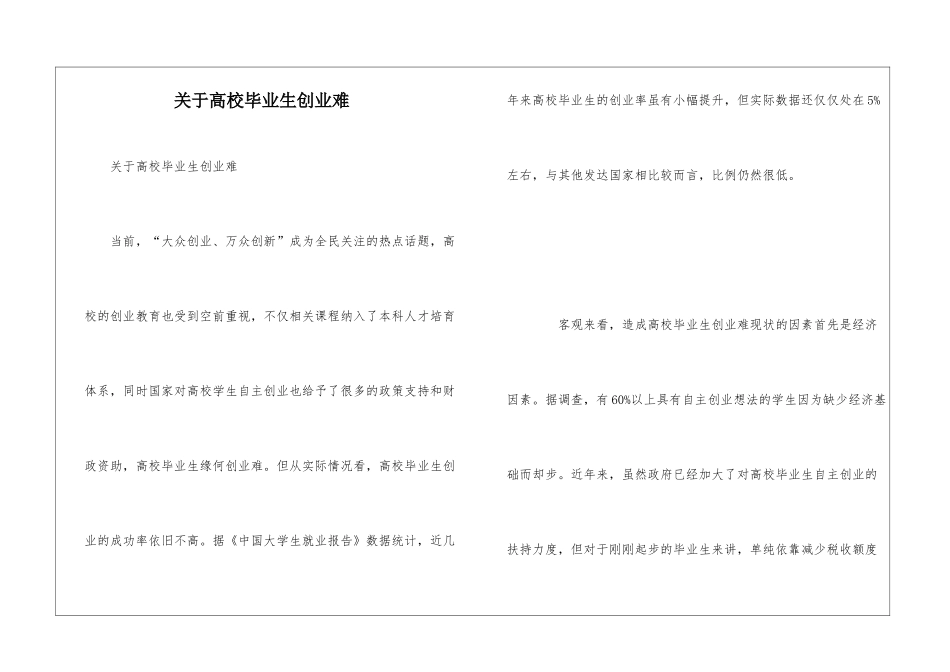 关于高校毕业生创业难_第1页