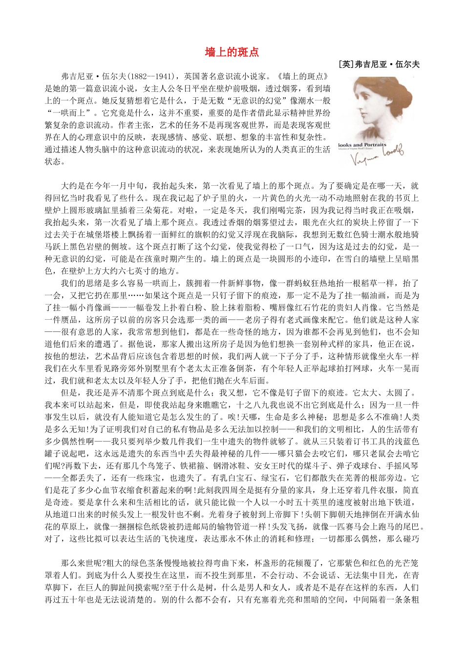 高中语文《墙上的斑点》备课参考素材 新人教版选修《外国小说欣赏》-新人教版高二选修语文素材_第1页